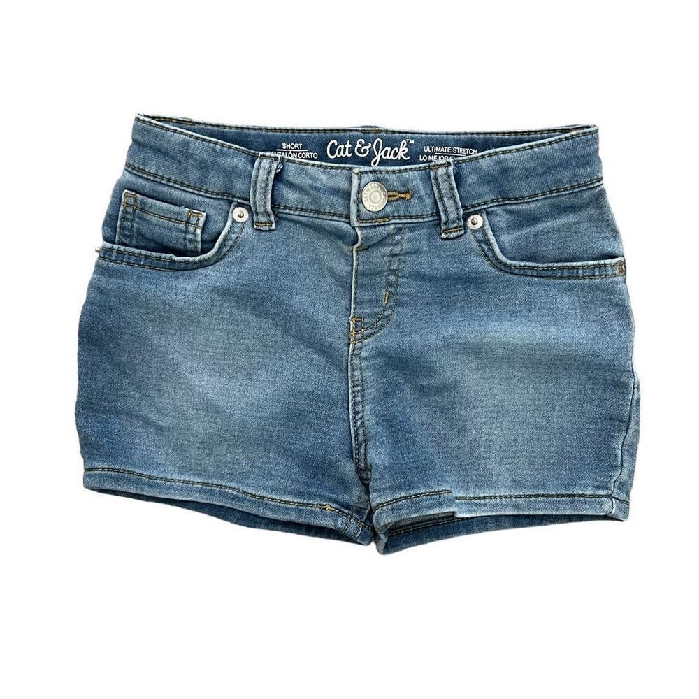 Cat & Jack Girls Ultimate Stretch Medium Denim Wash Shorts Blue Size Small